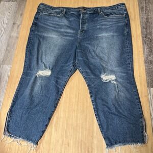 Torrid Jeans Womens 30R Blue Denim Distressed High Straight Button Fly Stud Slit